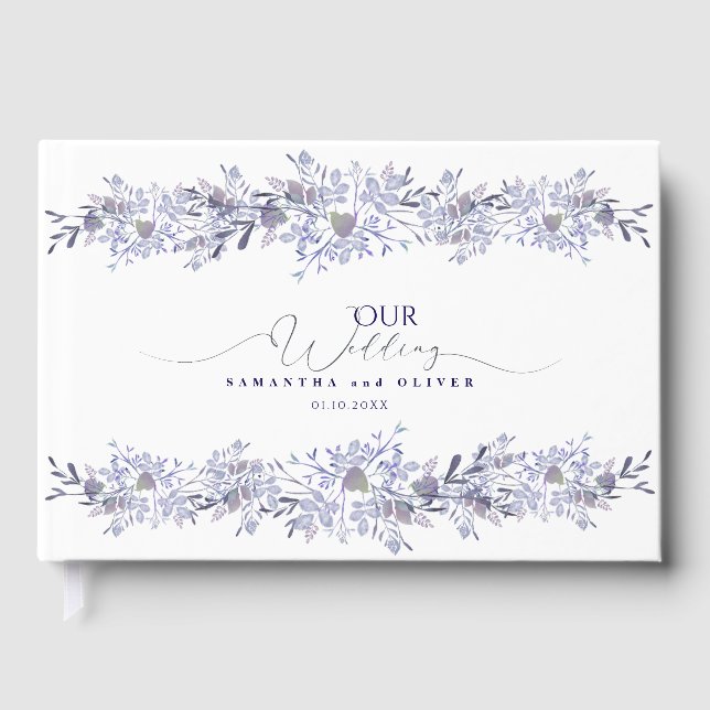 Elegant Lavender Botanical Wedding Guest Book (Front)