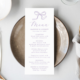 Elegant Lavender Bow Wedding Menu