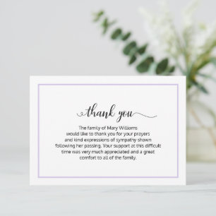 Elegant Lavender Calligraphy Funeral Thank You Card