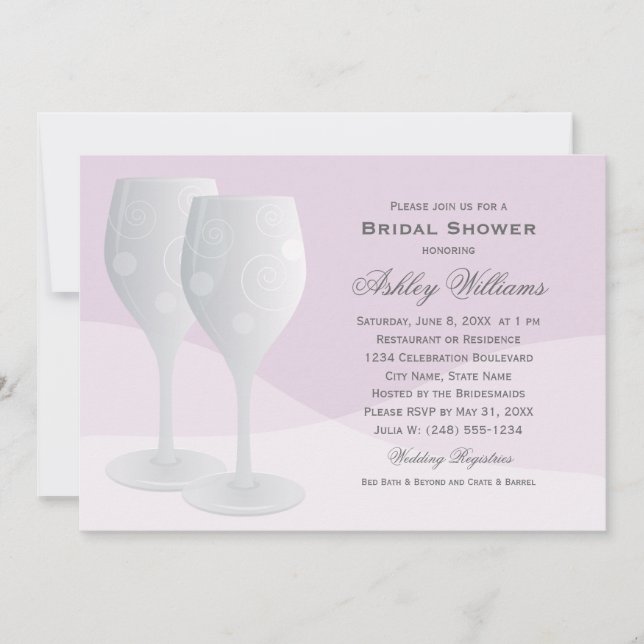 Elegant Lavender Cheers Wine Glasses Bridal Shower Invitation (Front)