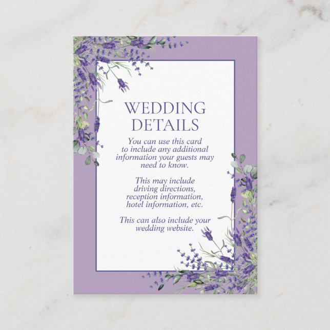 Elegant Lavender Eucalyptus Botanical Details Encl Enclosure Card (Front)