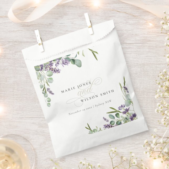 Elegant Lavender Eucalyptus Leafy Foliage Wedding Favour Bag (Clipped)