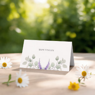 Elegant Lavender Eucalyptus Leaves Name Place Card