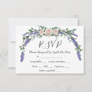 Elegant Lavender Eucalyptus pink white roses rsvp  Card