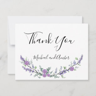 Elegant Lavender  Eucalyptus purple roses Thank You Card