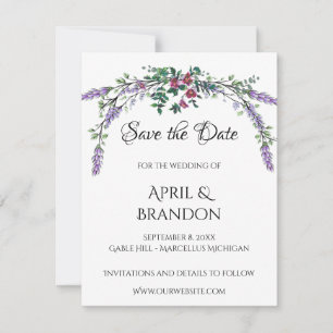 Elegant Lavender Eucalyptus watercolor pink roses Save The Date
