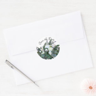 Elegant Lavender Eucalyptus white rose greenery    Classic Round Sticker