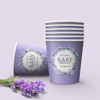 Elegant Lavender Floral Baby Shower  Paper Cups