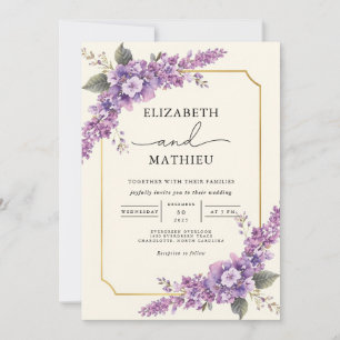 Elegant Lavender Floral Border Wedding Invitation