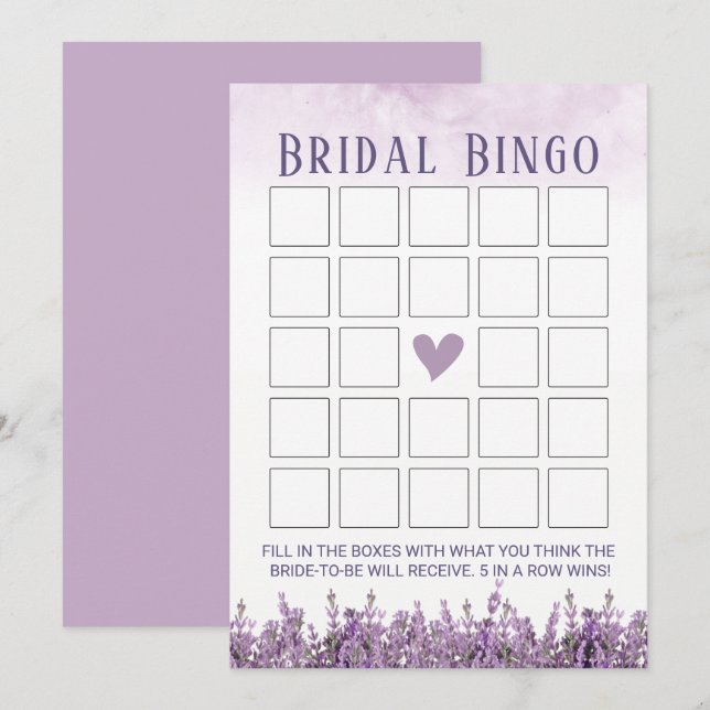 Elegant Lavender Floral Bridal Shower Bingo Invitation (Front/Back)