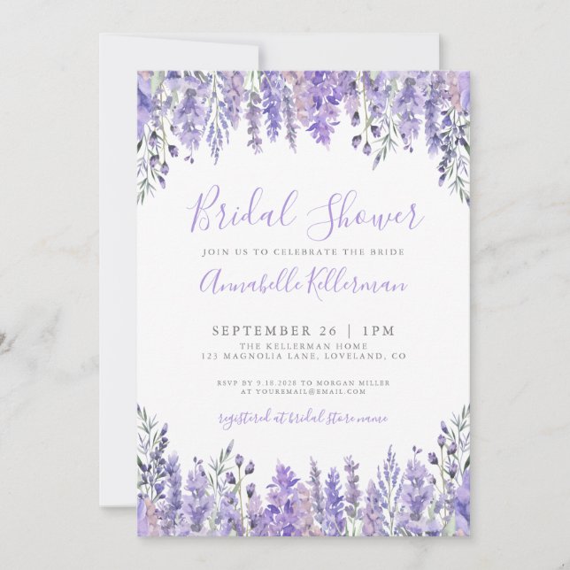 Elegant Lavender Floral Bridal Shower Invitation (Front)