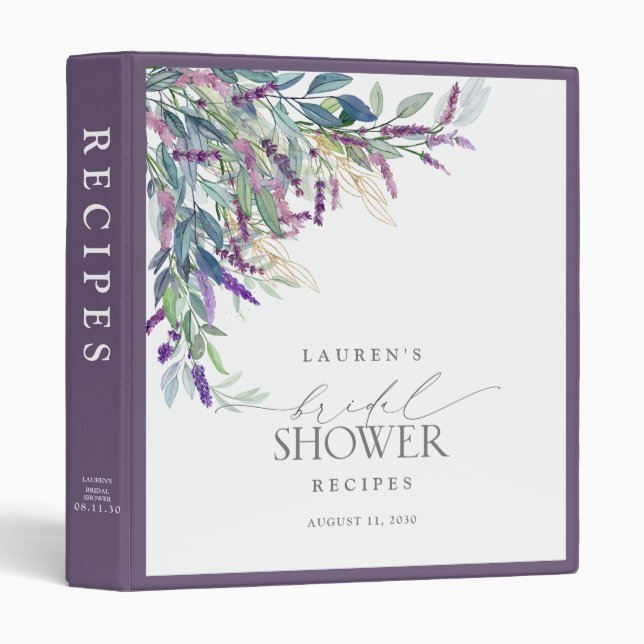 Elegant Lavender Floral Bridal Shower Recipe Binder (Front/Spine)