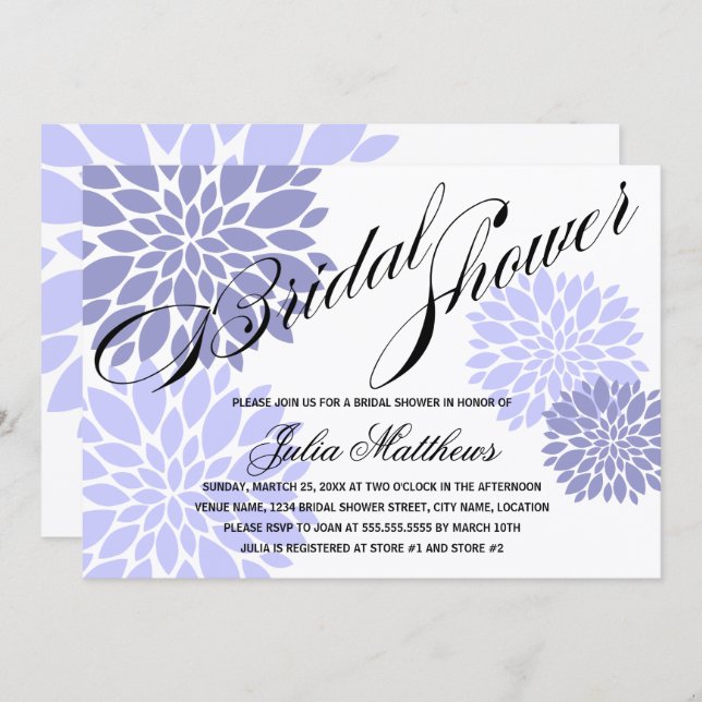 Elegant Lavender Floral Burst Script Bridal Shower Invitation (Front/Back)
