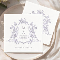 Elegant Lavender Floral Crest Monograms Wedding