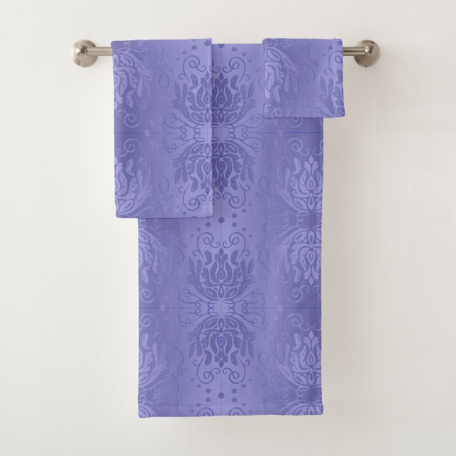 Elegant Lavender Floral Damask Bath Towel Set (Insitu)