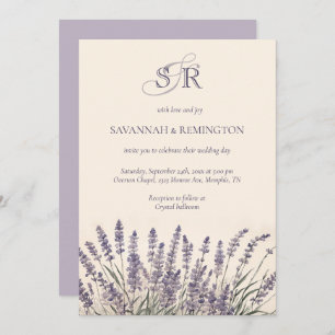 Elegant Lavender Floral Monogrammed Wedding Invitation