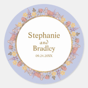 Elegant Lavender Floral Personalized Wedding Classic Round Sticker