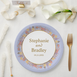 Elegant Lavender Floral Personalized Wedding Paper Plate