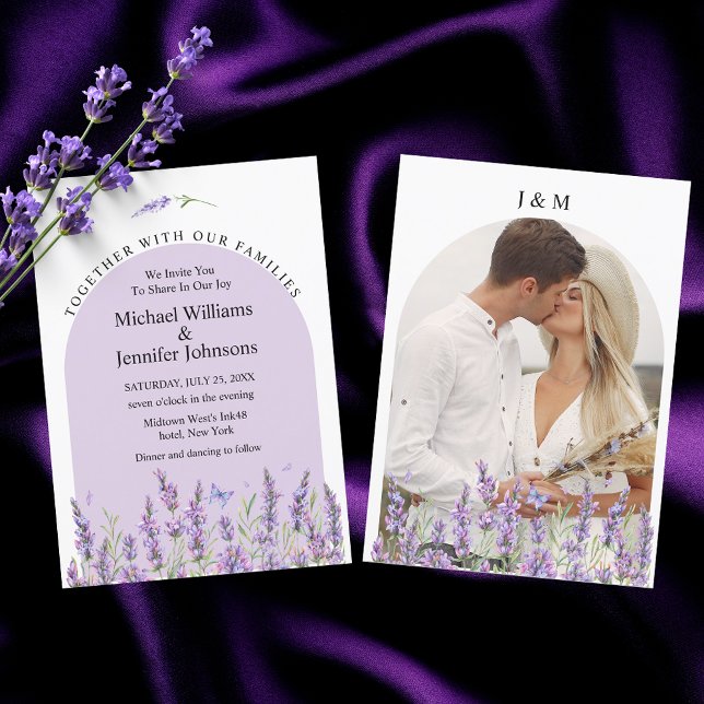 elegant lavender floral purple arch photo wedding  invitation (Creator Uploaded)