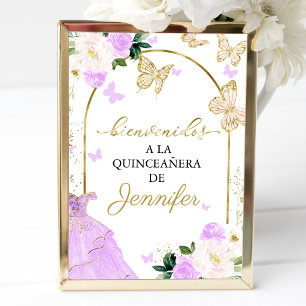 Elegant Lavender Floral Spanish Quinceanera Sign