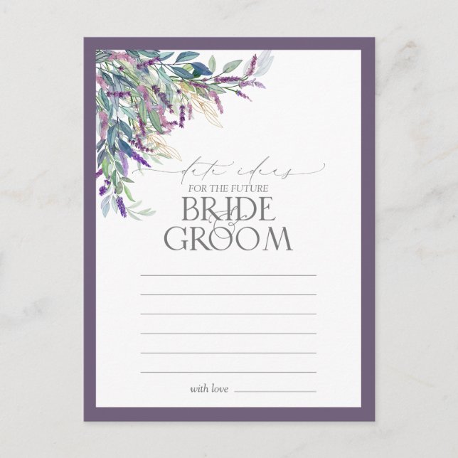 Elegant Lavender Floral Watercolor Date Ideas Postcard (Front)
