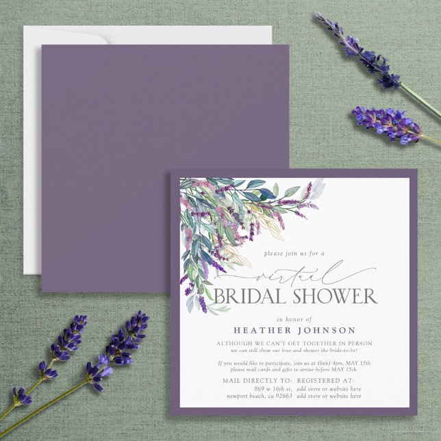 Elegant Lavender Floral Watercolor Virtual Shower Invitation (Creator Uploaded)