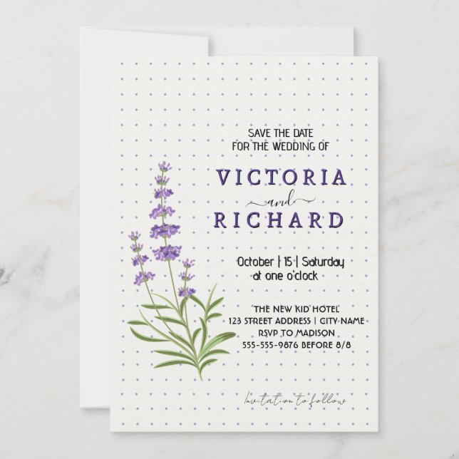 Elegant lavender floral wedding invitation (Front)