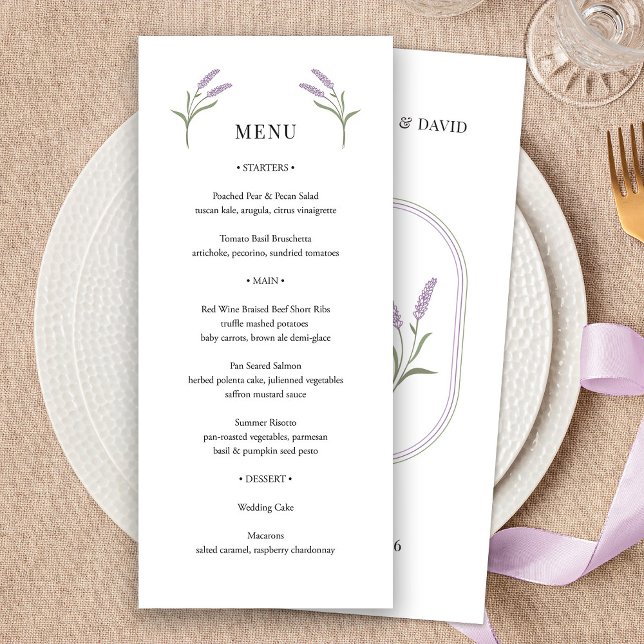 Elegant Lavender Floral Wedding Menu (Elegant Lavender Floral Wedding Menu by Fiesta Valley Print)