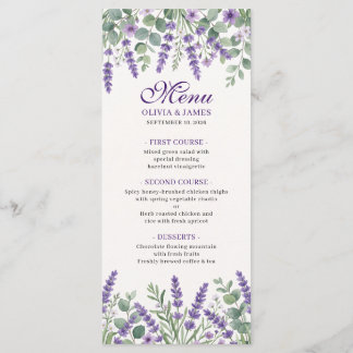 Elegant Lavender Floral Wedding Menu Card