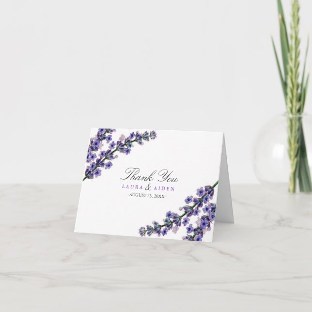 Elegant Lavender Floral Wedding Thank You Card (Front)