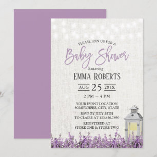 Elegant Lavender Floral White Lantern Baby Shower Invitation