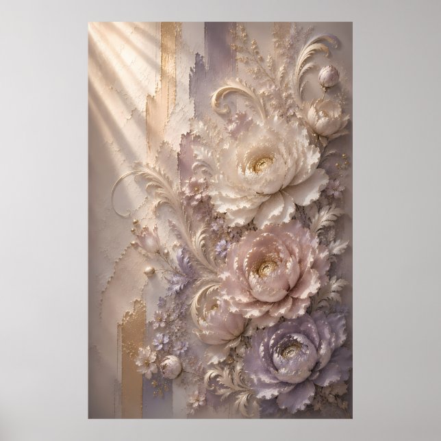 Elegant Lavender Frost Bloom | Luxury Embossed Flo Poster (Front)