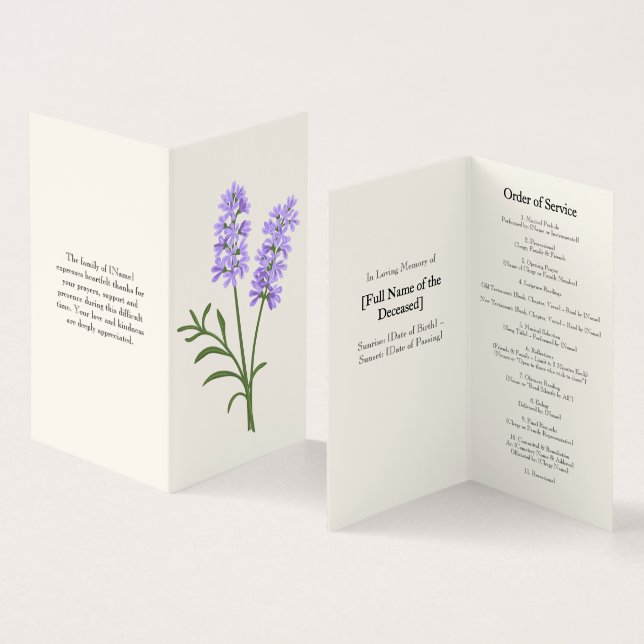 Elegant Lavender Funeral Order of Service Program  (Inside and Outside)