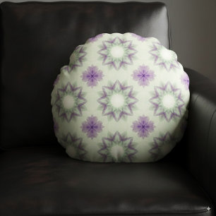 Elegant Lavender Geometric Floral Pattern  Round Pillow