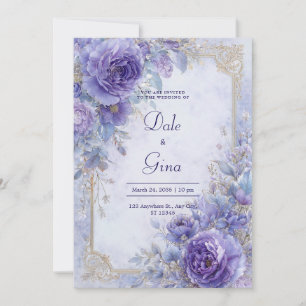 Elegant Lavender & Gold Baroque Floral Wedding Invitation