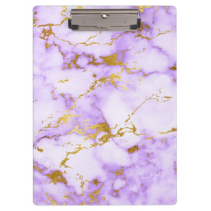 Elegant Lavender Gold Faux Metallic Marble Pattern Clipboard