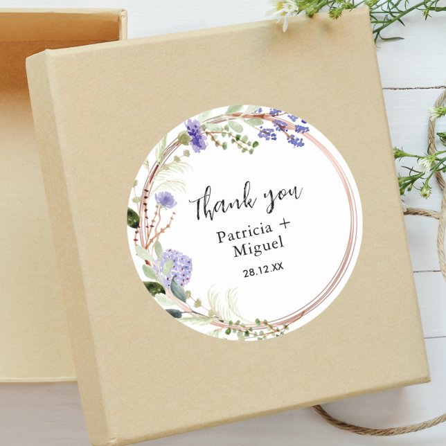 Elegant Lavender Greenary Wedding Thank You Classic Round Sticker (Creator Uploaded)