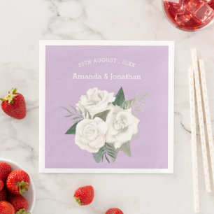 Elegant Lavender Haze and White Roses Wedding Napkin