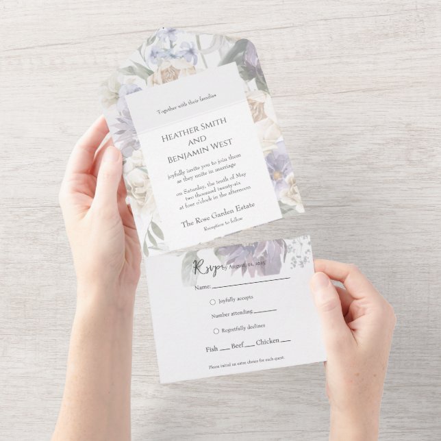 Elegant Lavender, Ivory & Blue Floral All-in-One  All In One Invitation (Tearaway)
