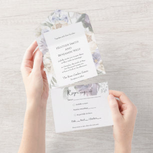 Elegant Lavender, Ivory & Blue Floral All-in-One  All In One Invitation