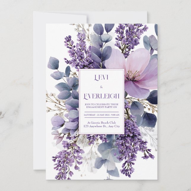 Elegant Lavender Lilac Eucalyptus Watercolor Invitation (Front)