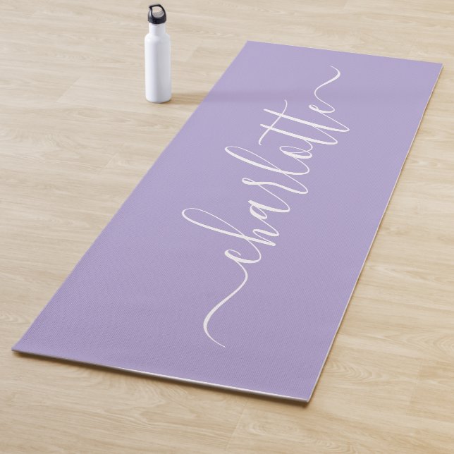 Elegant Lavender Lilac Script Name Personalized  Yoga Mat (In Situ)