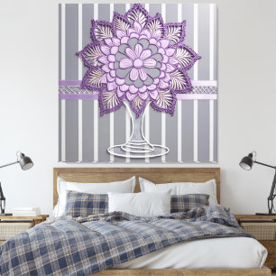 Elegant Lavender Mandala Silver Striped Wedding Canvas Print