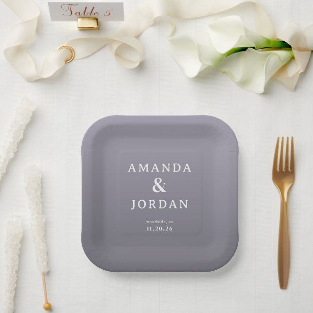 Elegant Lavender Minimalist Paper Plate (Wedding)