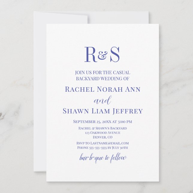 Elegant Lavender Monogram Backyard Wedding Invitation (Front)