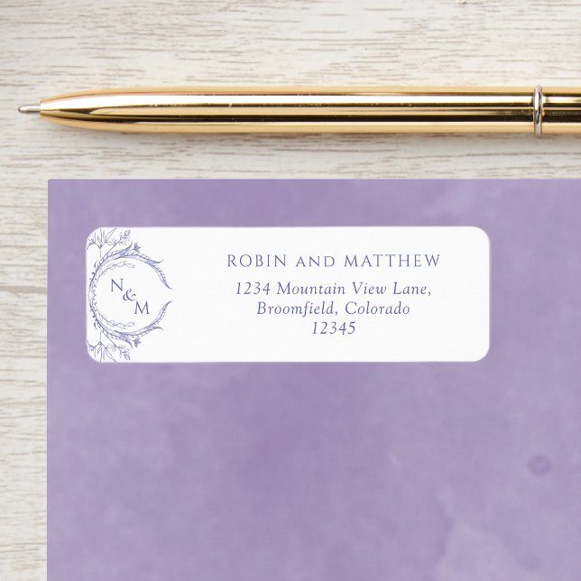 Elegant Lavender Monogram Mariage Adresse de retou (Créateur téléchargé)
