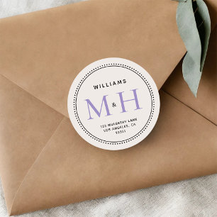 Elegant Lavender Monogram Wedding Return Address Classic Round Sticker