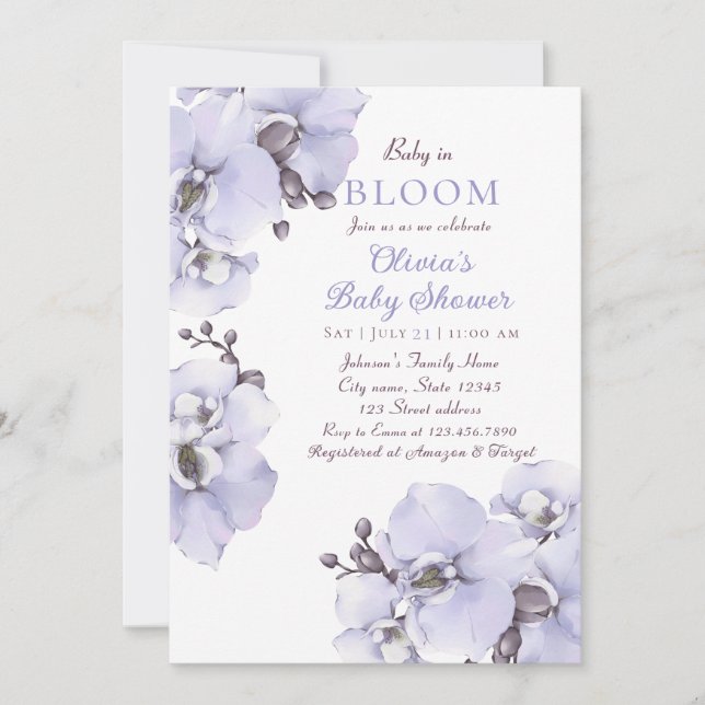 Elegant Lavender Orchid Baby Shower Invitation (Front)