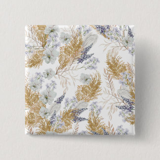 Elegant Lavender & Pampas Watercolor Floral 2 Inch Square Button