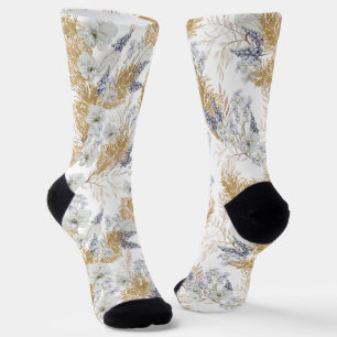 Elegant Lavender & Pampas Watercolor Floral Socks